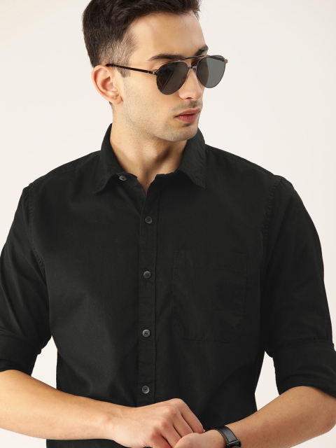 

SINGLE Men Black Slim Fit Solid Casual Shirt