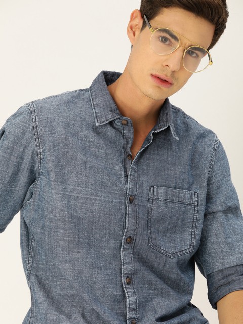 

SINGLE Men Blue Slim Fit Faded Casual Shirt