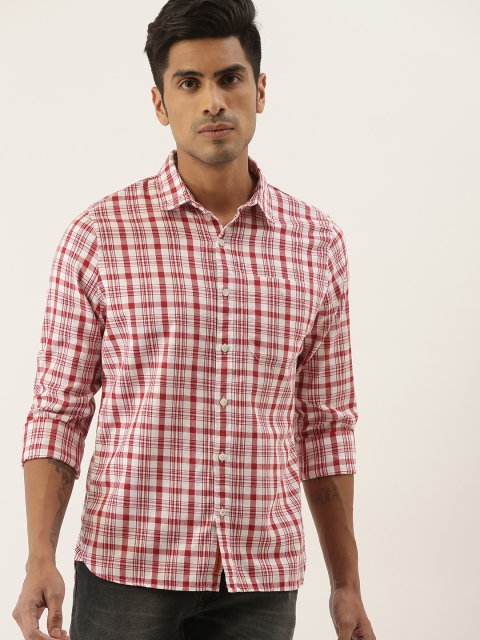 

SINGLE Men White & Red Slim Fit Checked Casual Shirt