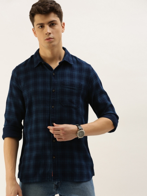 

SINGLE Men Blue Slim Fit Checked Casual Shirt