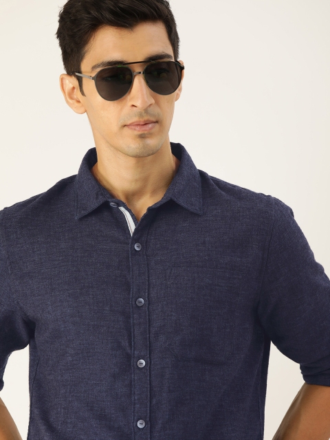 

SINGLE Men Navy Blue Slim Fit Solid Casual Shirt
