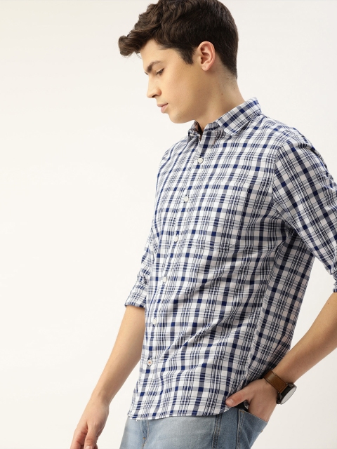 

SINGLE Men Blue & White Regular Fit Checked Casual Shirt