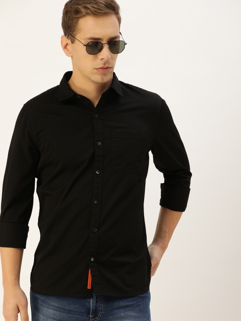 

SINGLE Men Black Slim Fit Solid Casual Shirt