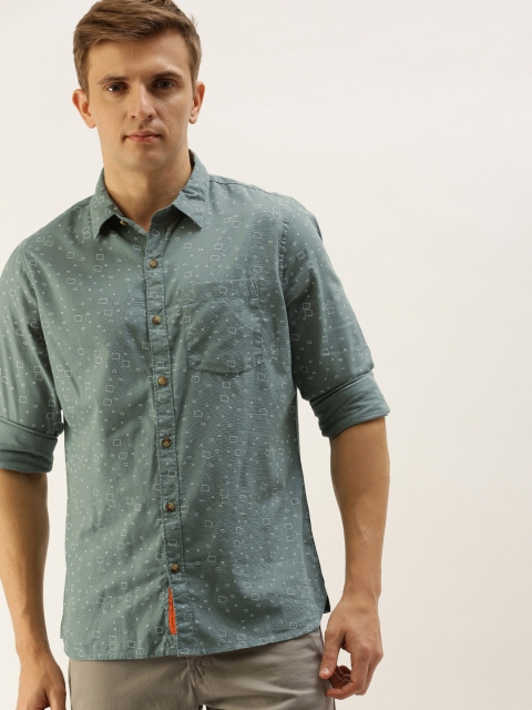 

SINGLE Men Grey Slim Fit Printed Casual Shirt