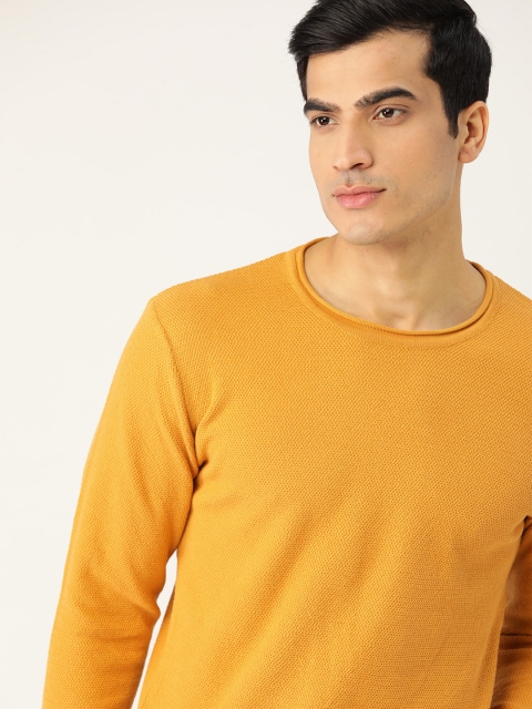 

SINGLE Men Mustard Yellow Pure Cotton Solid Pullover