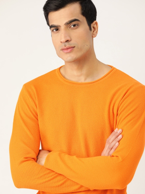 

SINGLE Men Orange Pure Cotton Solid Pullover