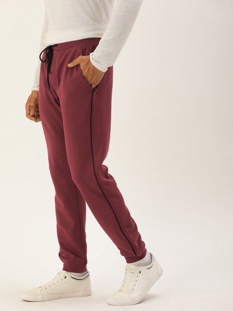 

SINGLE Men Maroon Solid Regular Fit Joggers With Side Stripes