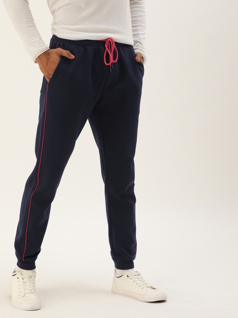 

SINGLE Men Navy Blue Solid Regular Fit Joggers With Side Stripes