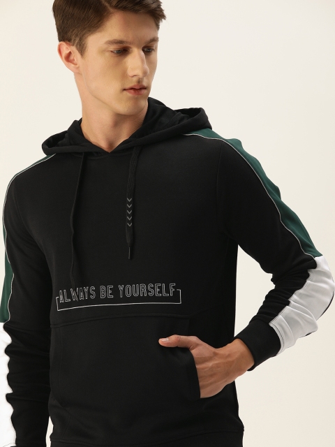 

SINGLE Men Black Printed Hooded Sweatshirt