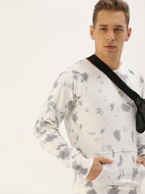 

SINGLE Men White & Grey Dyed Round Neck Sweatshirt