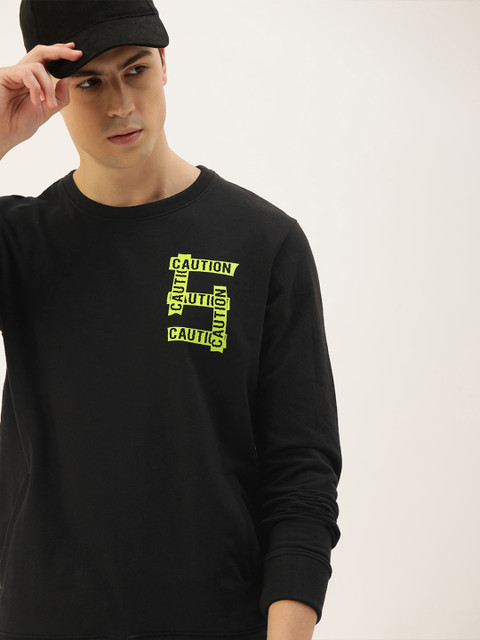 

SINGLE Men Black Placement Printed Sweatshirt