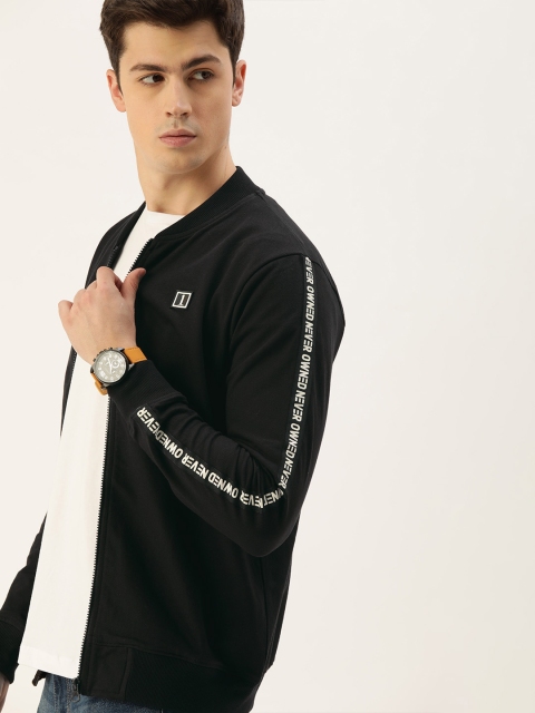 

SINGLE Men Black Solid Sweatshirt with Side Stripe on Sleeve