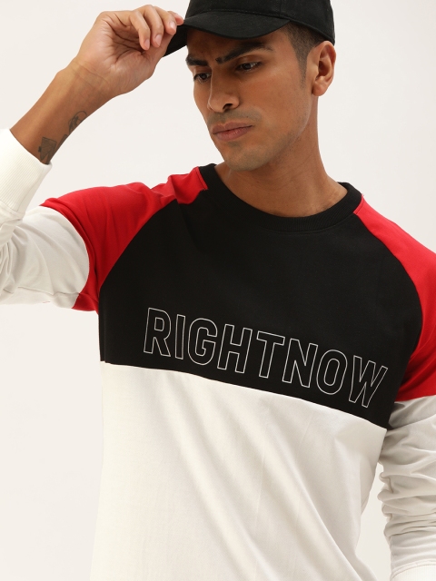 

SINGLE Men White & Black Colourblocked Sweatshirt