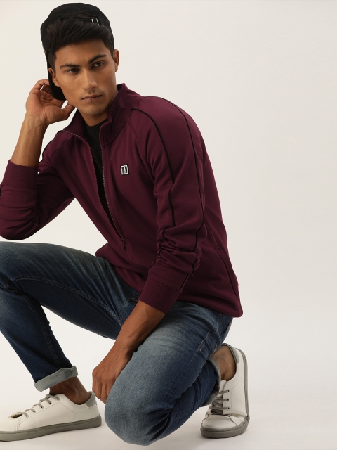 

SINGLE Men Maroon Solid Sweatshirt