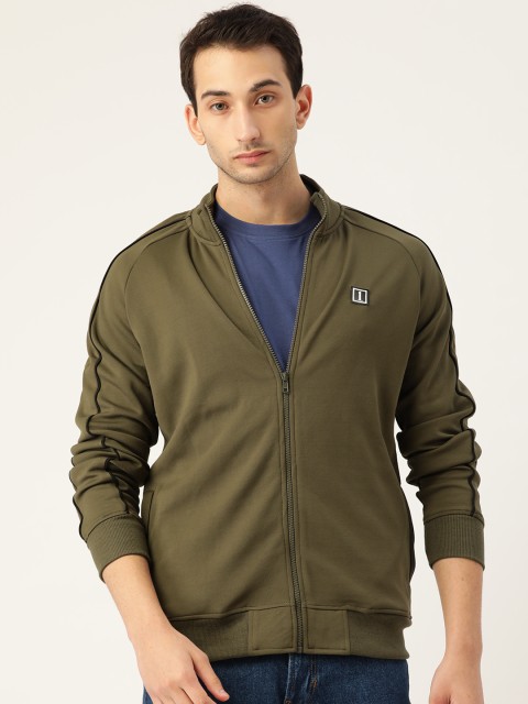 

SINGLE Men Olive Green Solid Sweatshirt