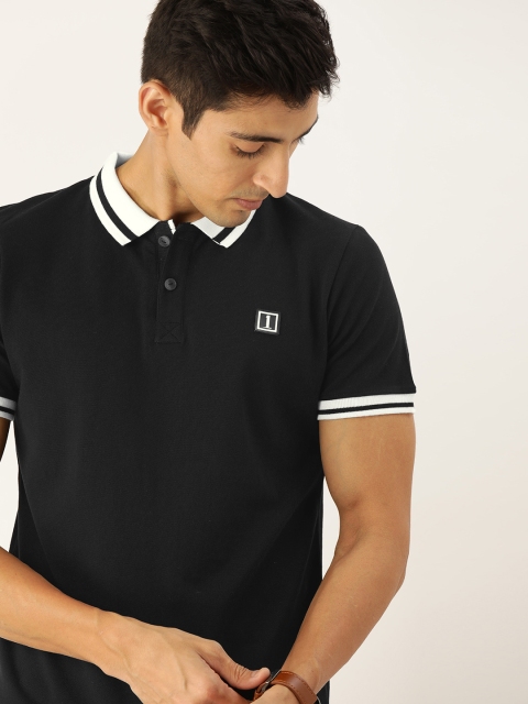 

SINGLE Men Black Solid Slim Fit Polo Collar T-shirt