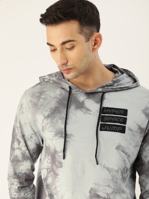 

SINGLE Men Grey Dyed Hooded T-shirt with Applique