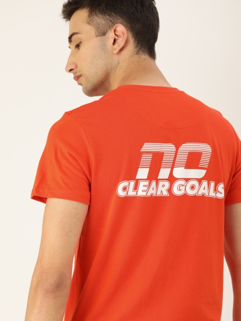 

SINGLE Men Orange Printed Round Neck T-shirt