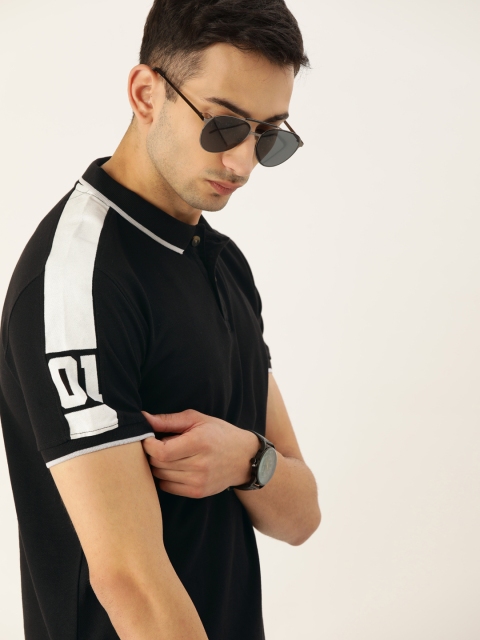 

SINGLE Men Black Solid Polo Collar Pure Cotton T-shirt