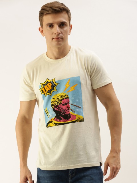 

SINGLE Men Off-White Slim Fit Printed Round Neck T-shirt