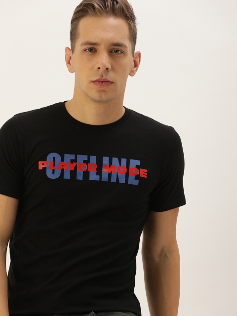 

SINGLE Men Black Printed Round Neck T-shirt