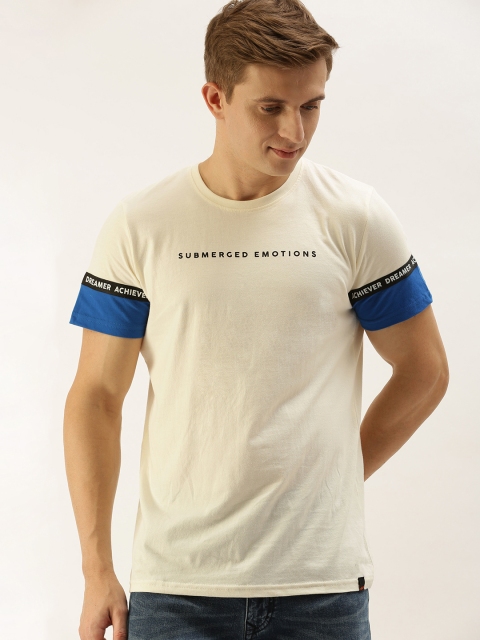 

SINGLE Men White Printed Round Neck T-shirt