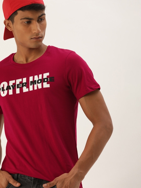 

SINGLE Men Red Printed Round Neck T-shirt