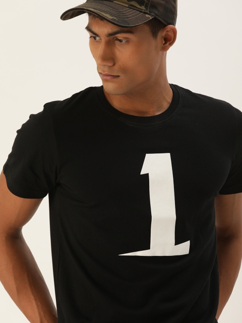 

SINGLE Men Black Printed Round Neck T-shirt