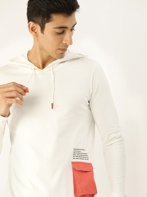 

SINGLE Men White Printed Hooded T-shirt