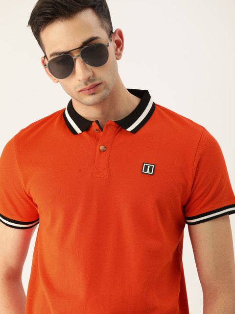 

SINGLE Men Orange Solid Polo Collar T-shirt