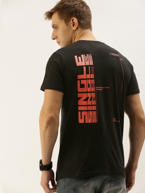 

SINGLE Men Black Printed Slim Fit Round Neck T-shirt