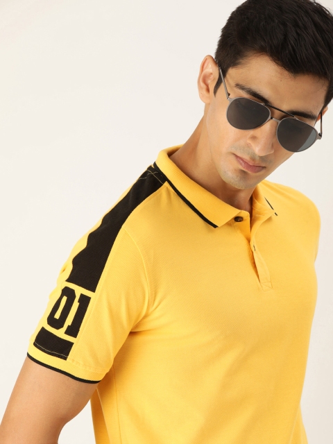 

SINGLE Men Yellow Solid Polo Collar Pure Cotton T-shirt
