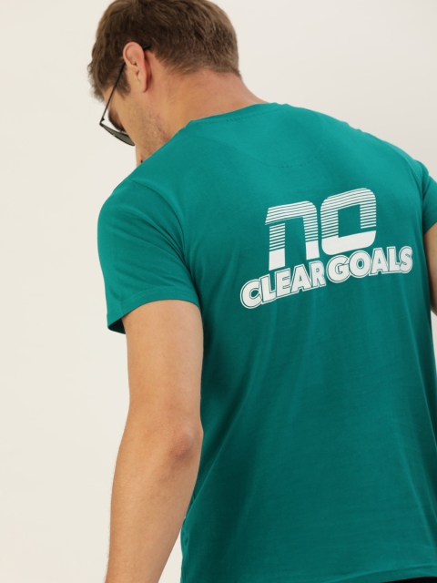 

SINGLE Men Teal Green Printed Round Neck T-shirt