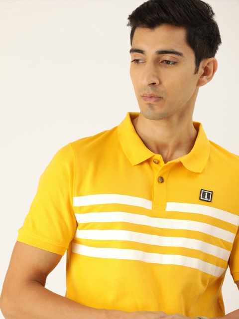

SINGLE Men Yellow & White Striped Polo Collar T-shirt