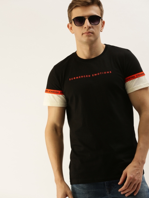 

SINGLE Men Black Slim Fit Printed Round Neck T-shirt