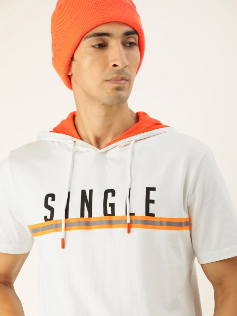 

SINGLE Men Off-White Printed Hooded T-shirt