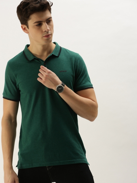 

SINGLE Men Teal Green Solid Slim Fit Polo Collar T-shirt