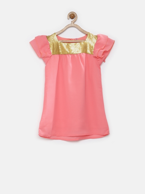 

Tickles Girls Peach-Coloured Polyester Embellished Shift Dress