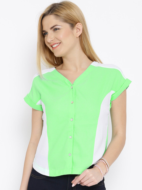 

Vero Moda Green & White Panelled Top