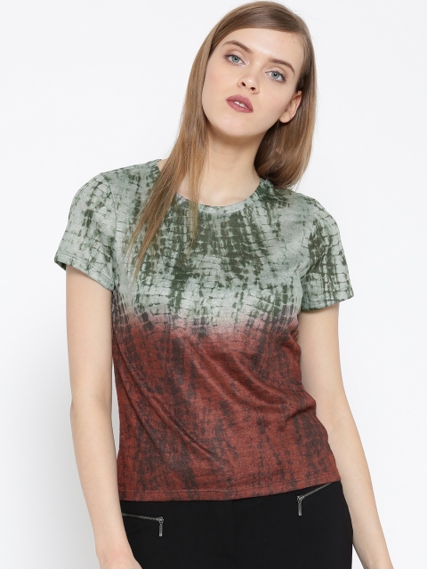 

Vero Moda Grey & Rust Red Polyester Tie-Dyed T-shirt