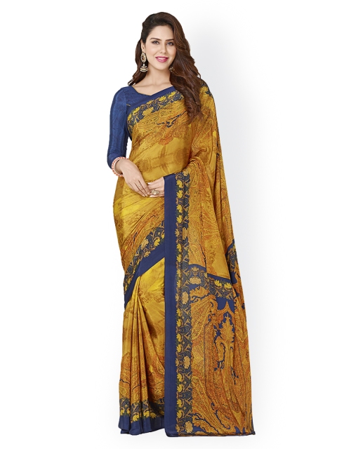 

Ligalz Mustard Yellow Crepe Paisley Print Saree