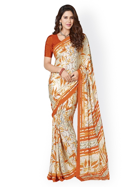 

Ligalz Beige & Orange Crepe Printed Saree