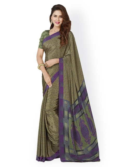 

Ligalz Olive Green Crepe Printed Saree