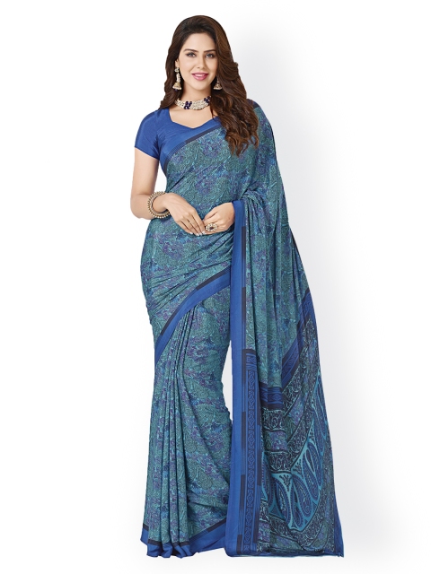

Ligalz Blue Crepe Printed Saree