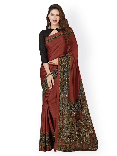 

Ligalz Maroon Crepe Paisley Print Saree