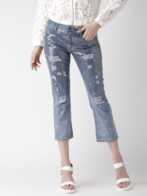 

Silvian Heach Blue Washed Sequinned Rihanna Fit Cropped Jeans