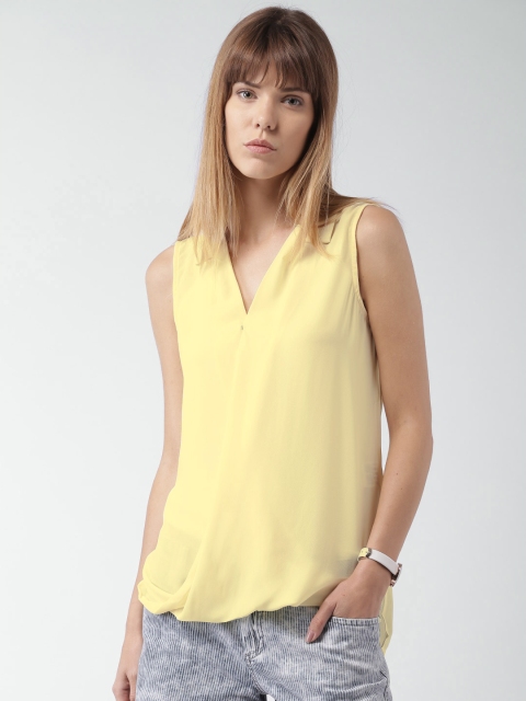 

Silvian Heach Yellow Crossover Front Semi-Sheer Top