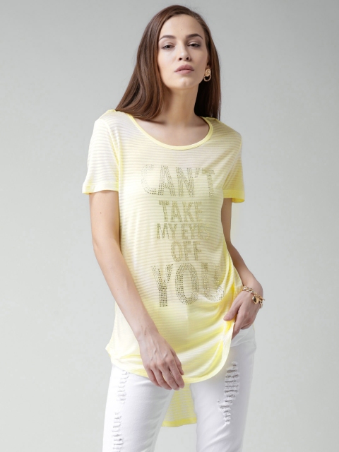 

Silvian Heach Yellow Self-Striped Embellished High-Low Top