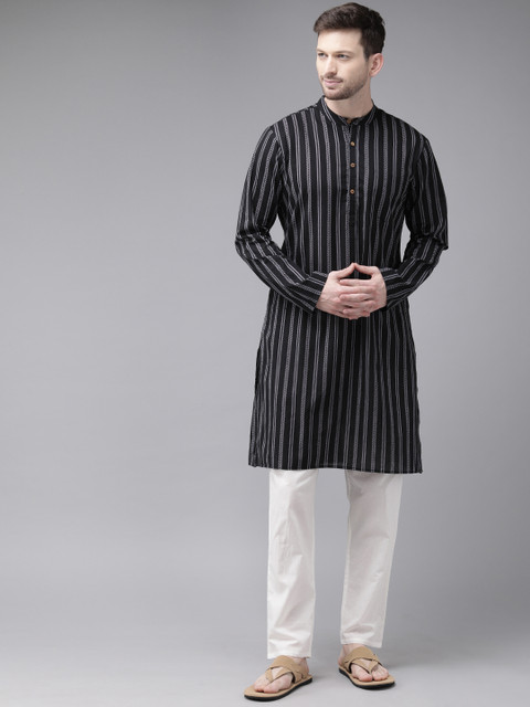 

Anouk Men Black & White Striped Kurta with Trousers