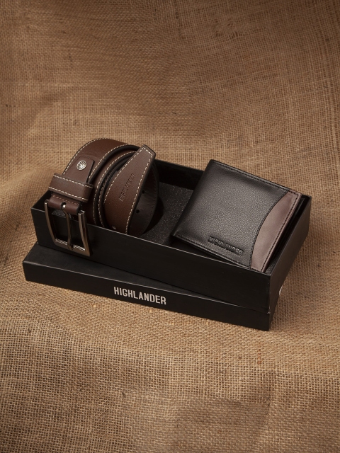 

HIGHLANDER Men Black Colourblocked Wallet & Coffee Brown Belt Gift Set